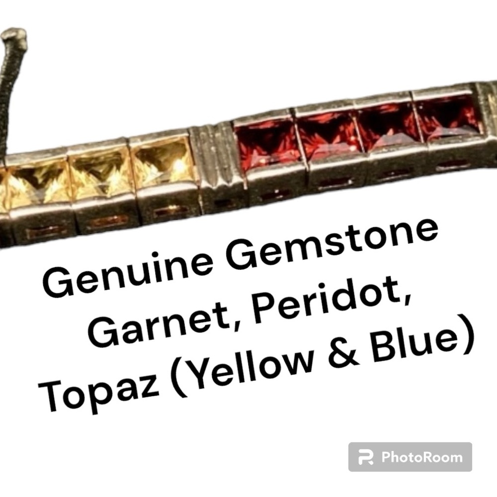 🆕VINTAGE STERLING 7.25” SEGMENTED MULTI COLOR GEM TENNIS BRACELET. UNWORN/W TAG